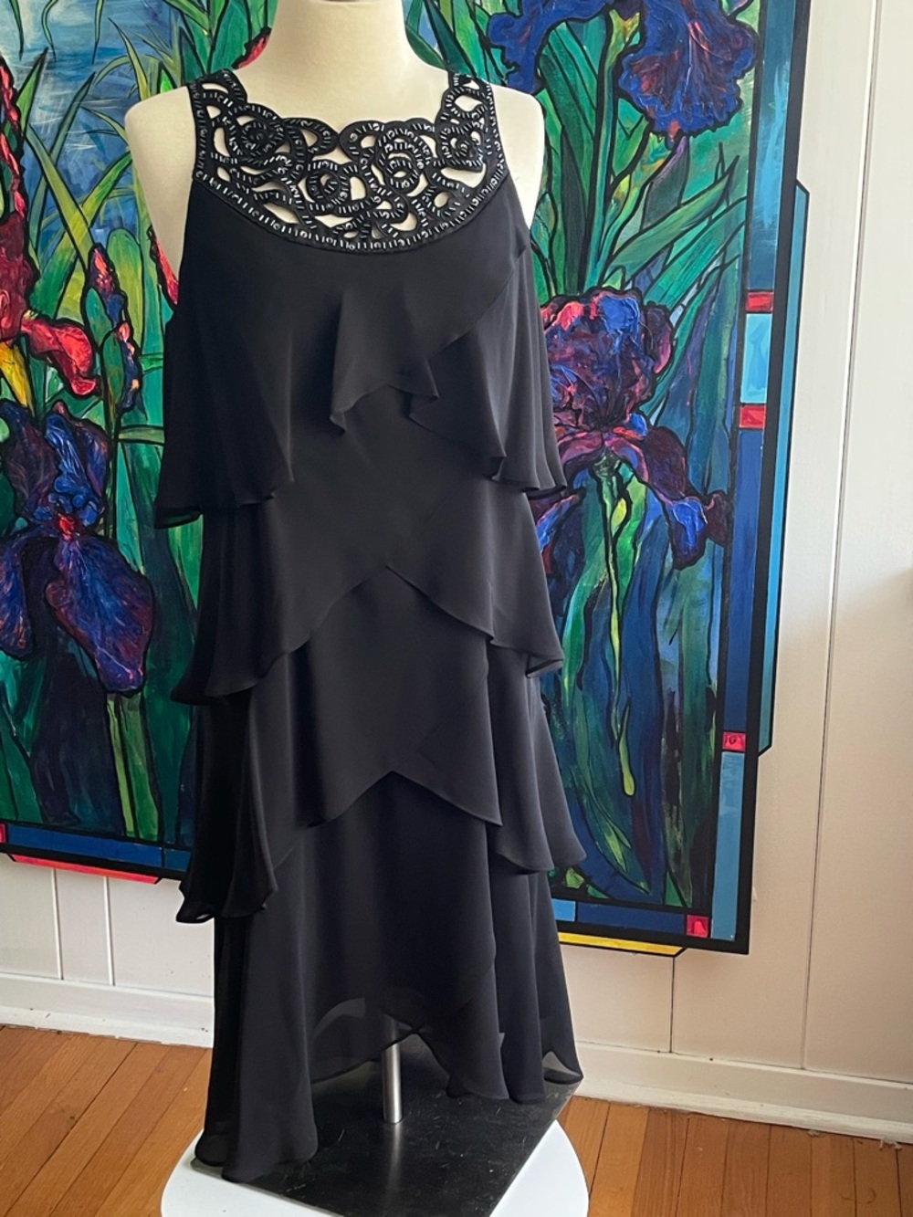 $25 SALE Black Evening Cocktail Party Dress SLNY Beads Tiered Holiday Date